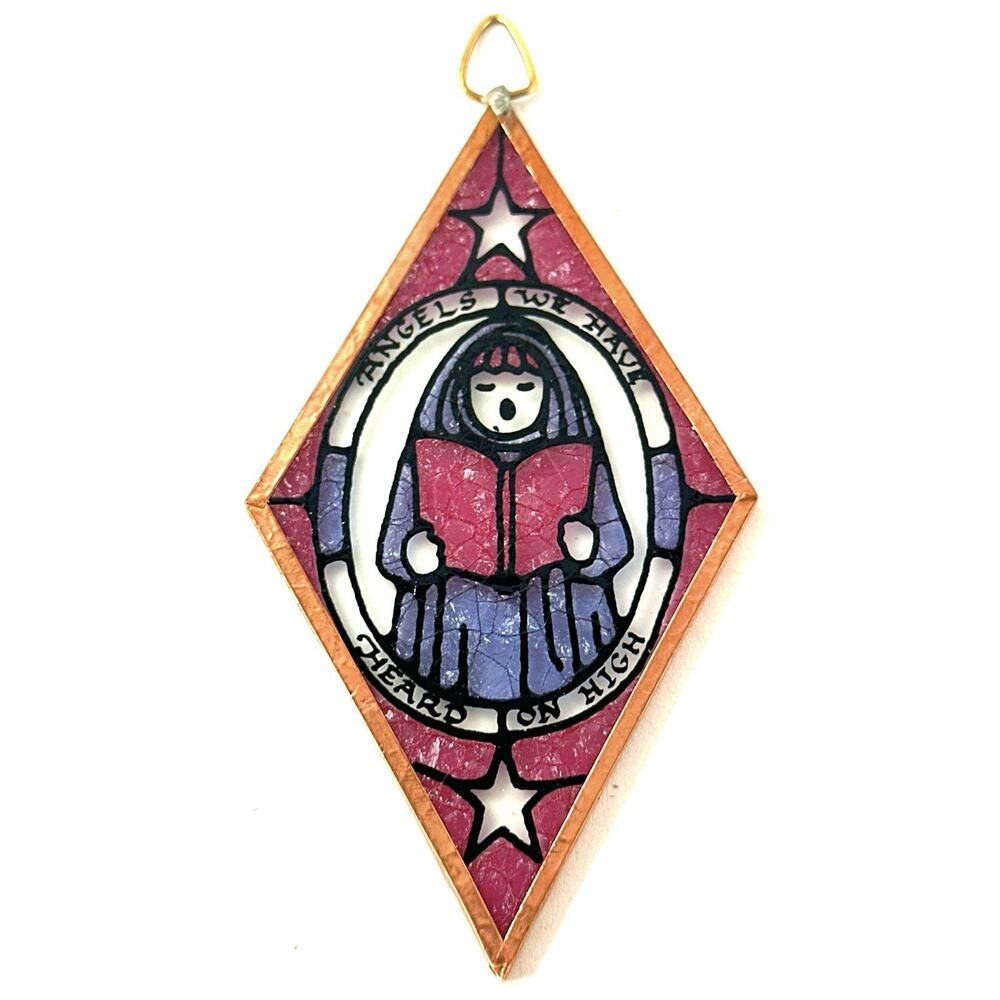 Stained Glass Christmas Ornament Angels We Have Heard On High Choir Copper Frame